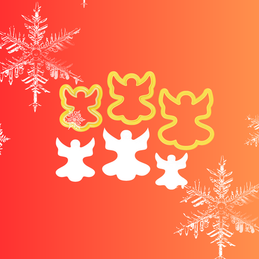 3 διαφορετικά μεγέθη αγγελάκια Χριστουγέννων κουπ Πάτρα κόφτης για πολυμερικο πηλό σε πορτοκαλί φόντο