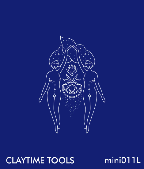 Two women with mystical elements silkscreen print on a blue background.on a 