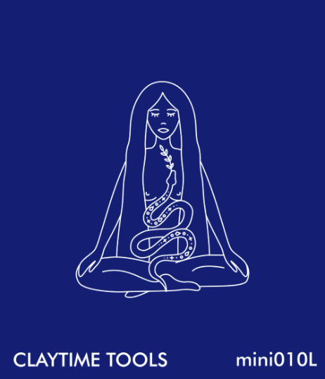 Silkscreen print with a woman and a snake on a blue background.