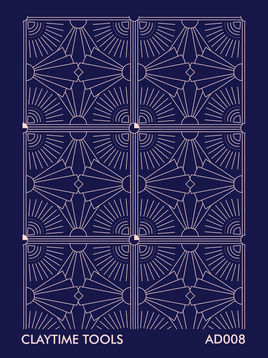 Art deco bow motif in a blue background.