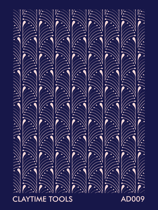 Art deco feathers motif in a blue background.