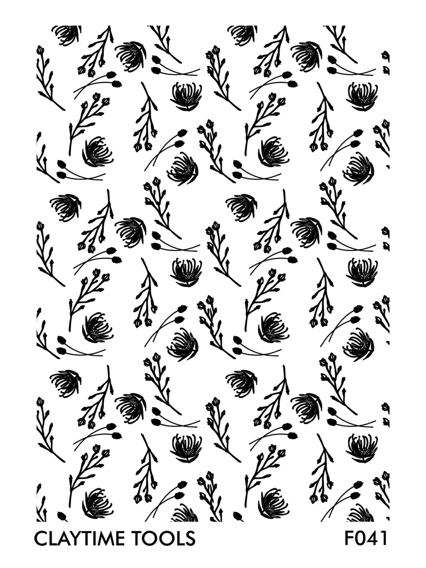 Seamless flower pattern silkscreen for polymer clay on a white background