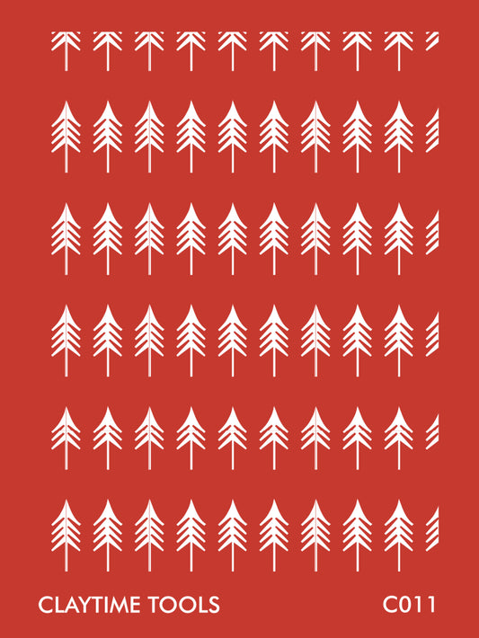 Minimal pinetree pattern in a red background.