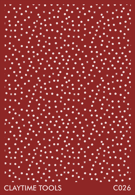 dots and stars silkscreen with red background for polymer clay 