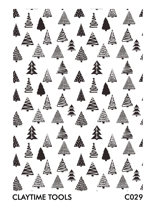 Silkscreen for polymer clay with a mix of Christmas trees pattern