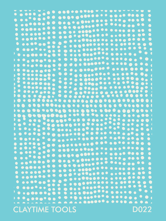Assymetric dots pattern silkscreen on a turquoise background. 