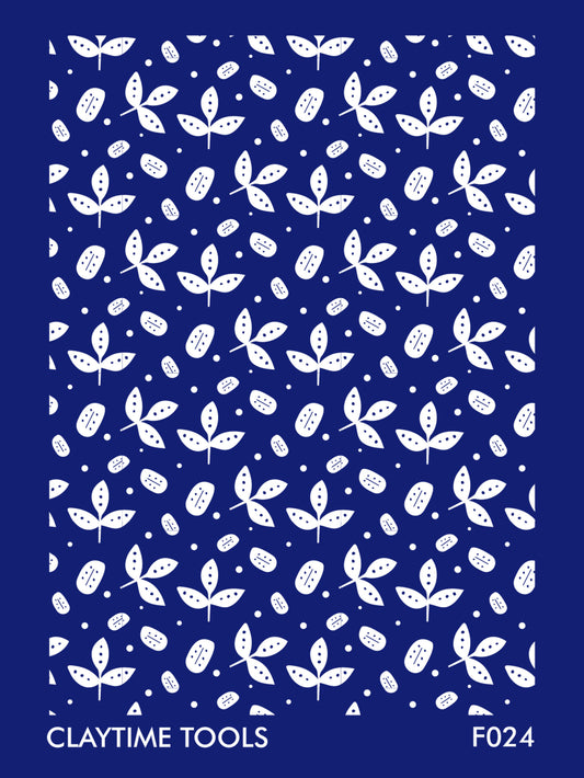 Autumn Leaves and Dots Silkscreen in a blue background.