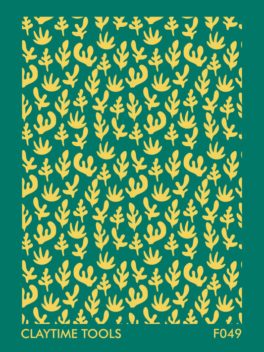 SIlkscreen for clay with a Matisse style leaves pattern