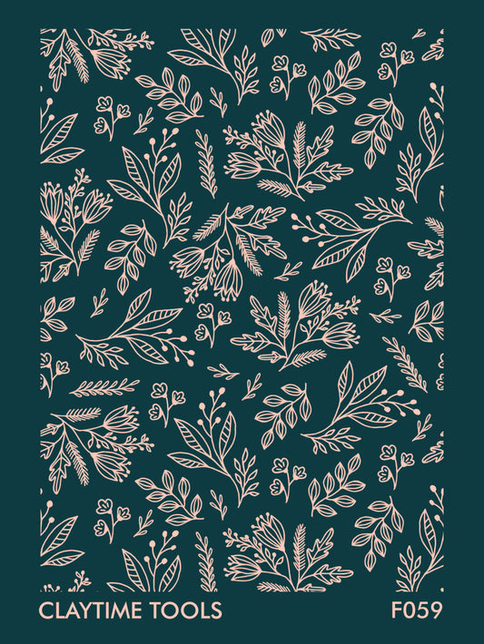 Silkscreen for polymer clay with a mix of leaves and flowers pattern