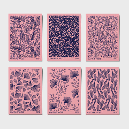 Six silkscreens with different floral patterns 
