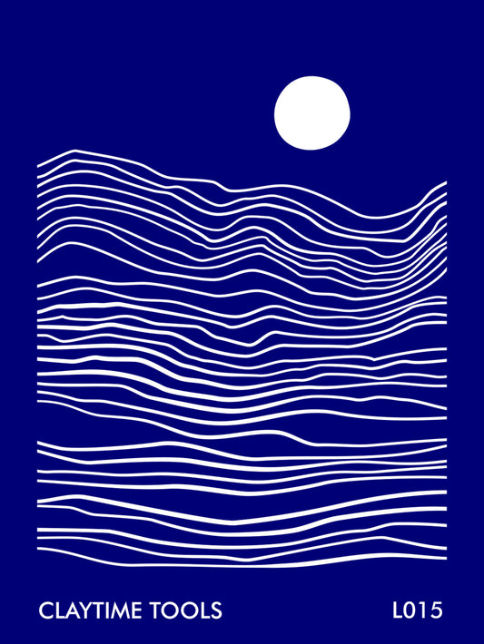 Abstract wavy lines and a white circle design silkscreen for polymer clay