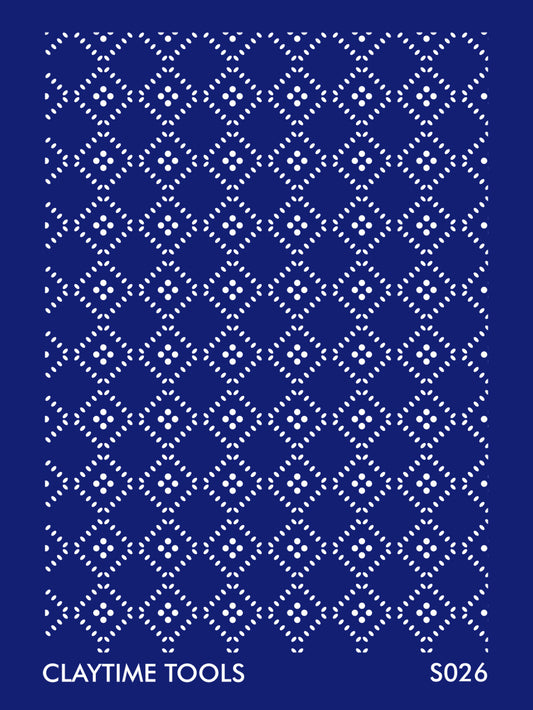 Rhombus with dots in a blue background.