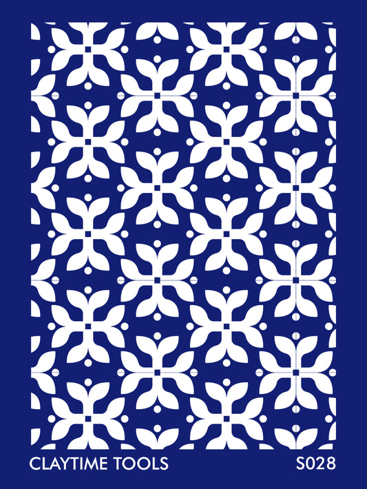 Retro petals silkscreen in a blue background.