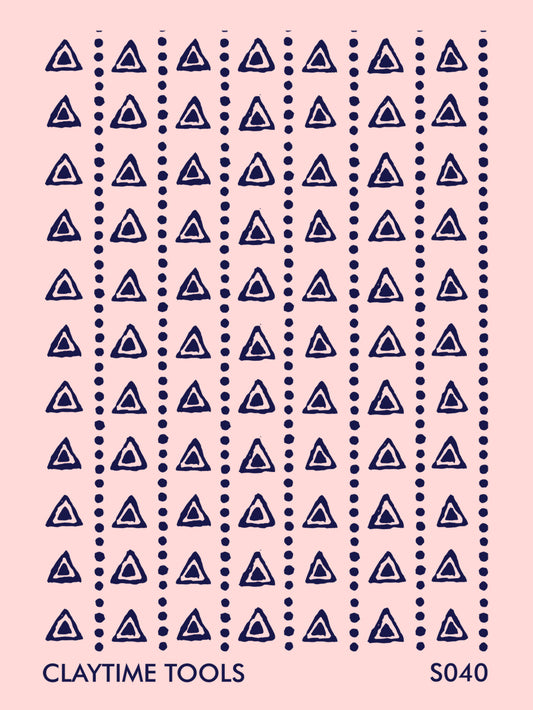 Ethnic triangles pattern on a light pink background.