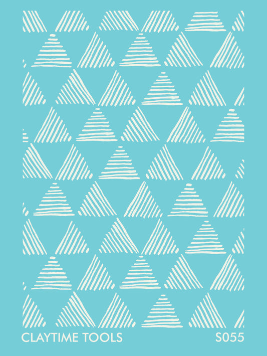 Handdrawn triangles pattern silkscreen on a turquoise background.