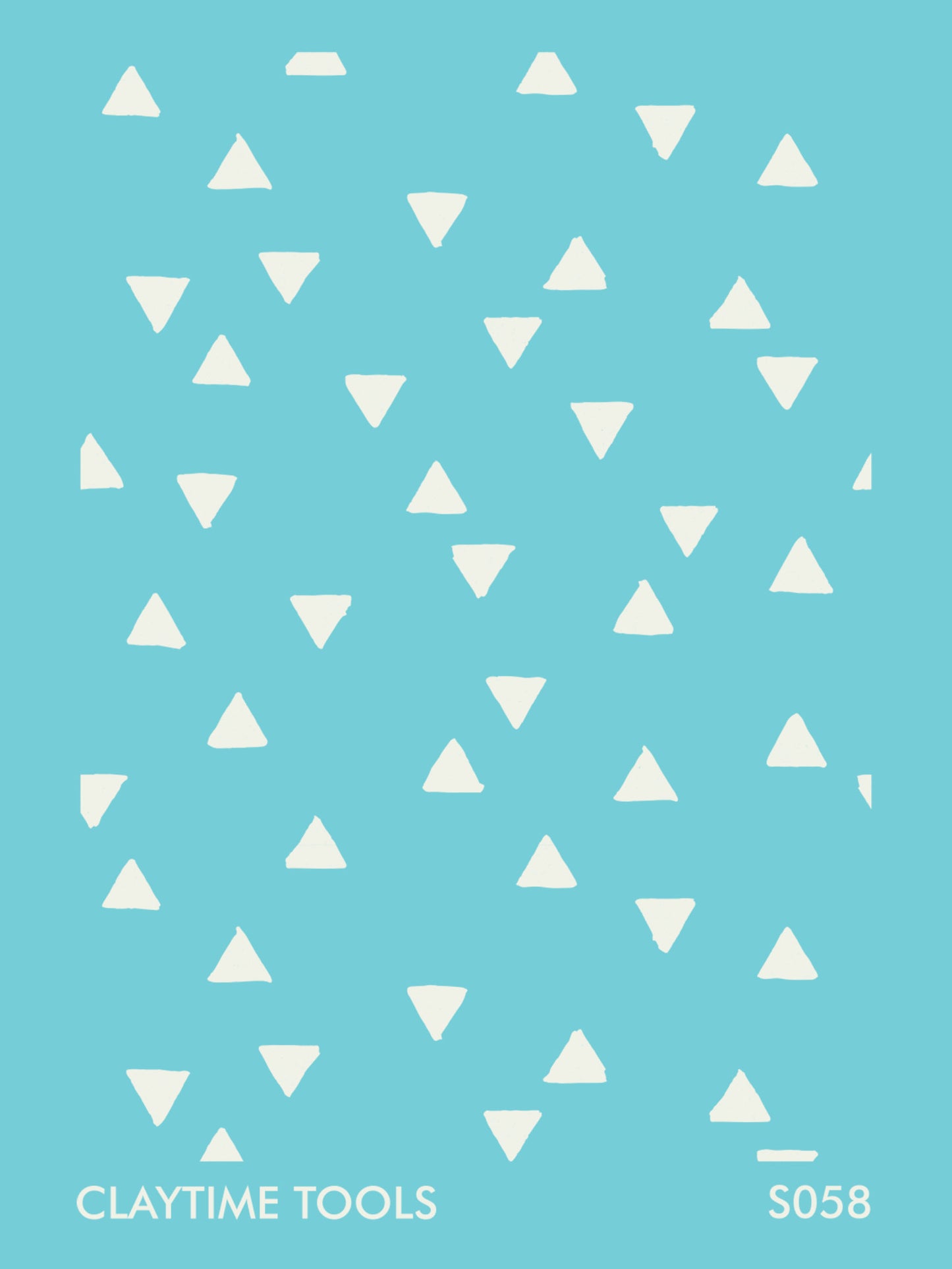 Mini triangles pattern silkscreen on a turquoise background.