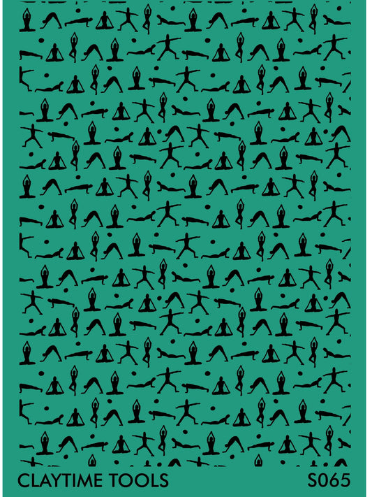 yoga poses pattern in a silkscreen for clay