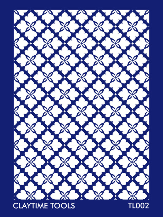 white abstract floral plaid in blue background