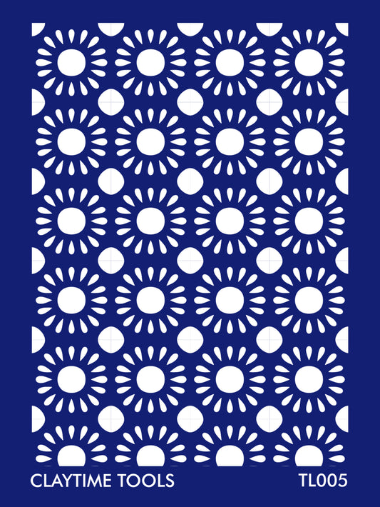 Sunflower tile silkscreen on a blue background.
