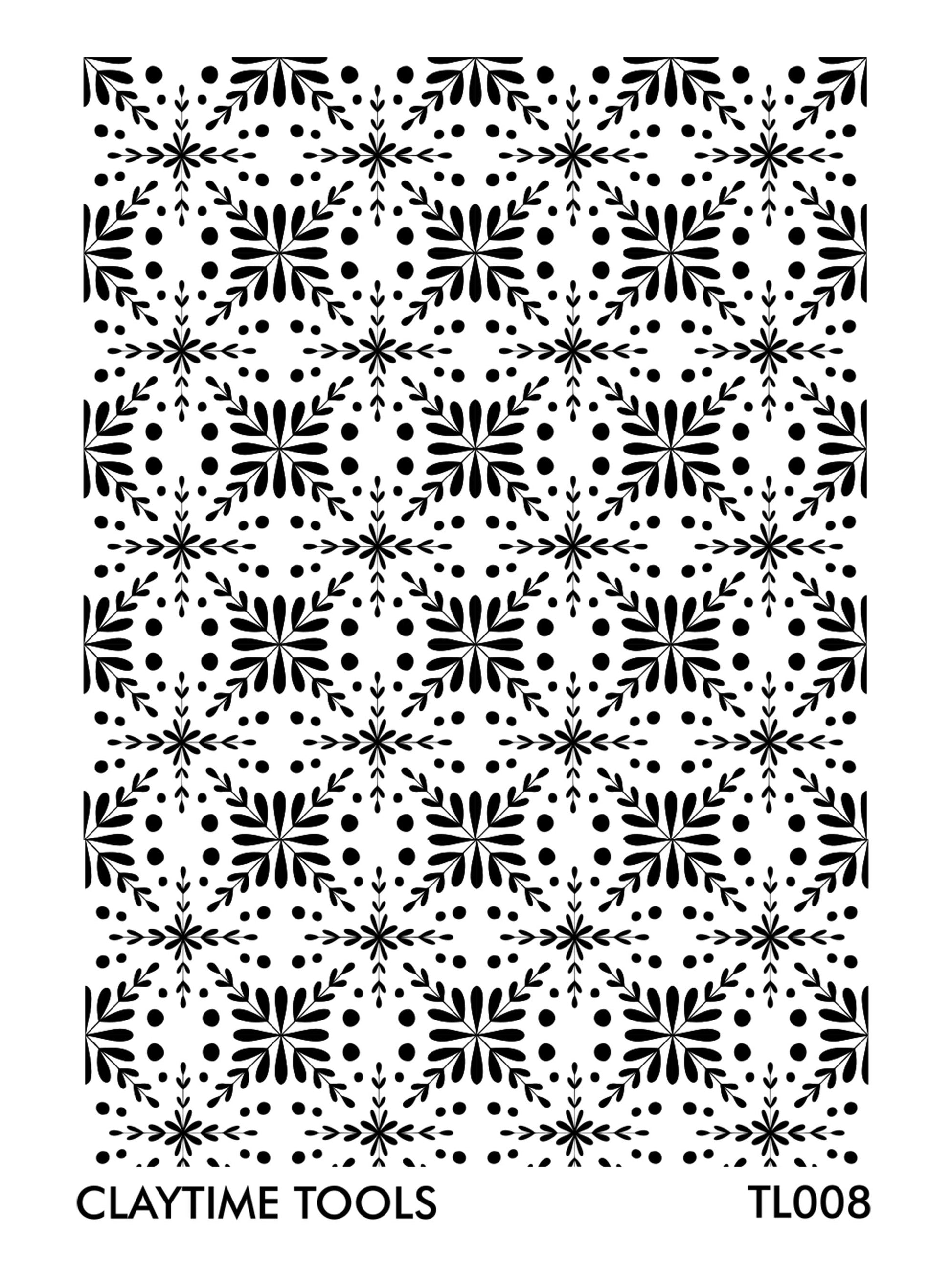 Snowflake tile pattern silkscreen on a black and white background.