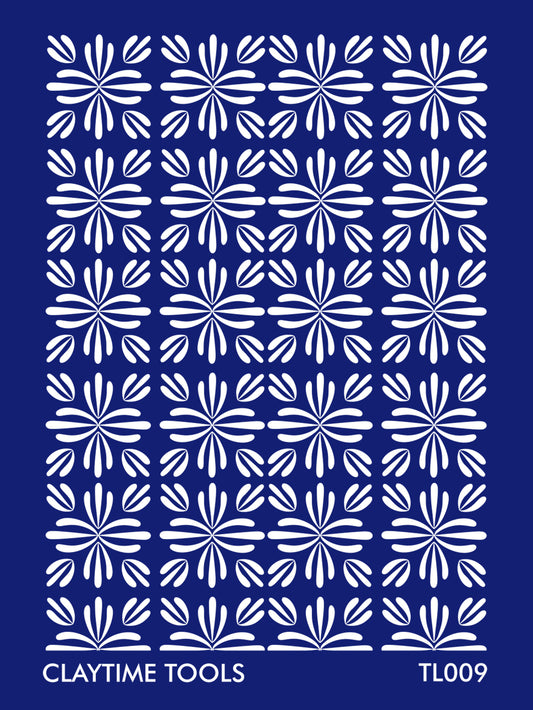 Dandelion tile pattern silkscreen on a blue background.