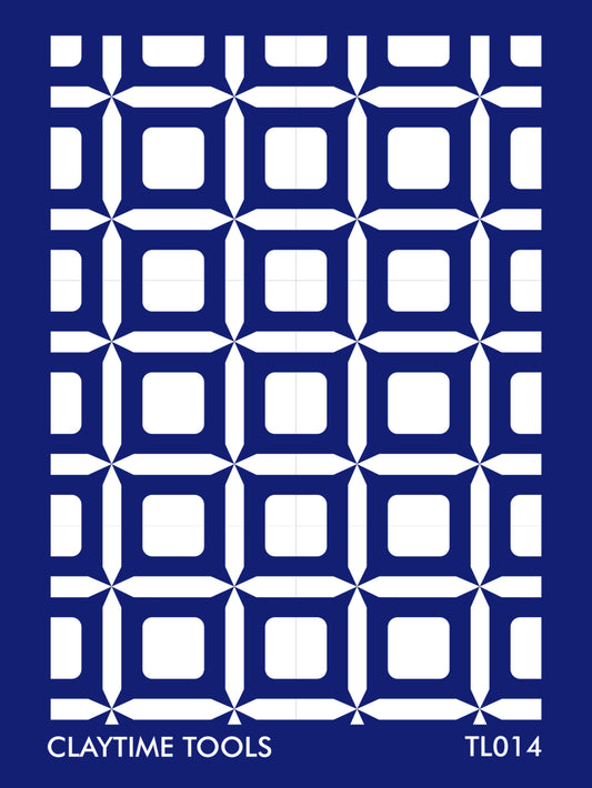 Squares tile silkscreen pattern on a blue background.