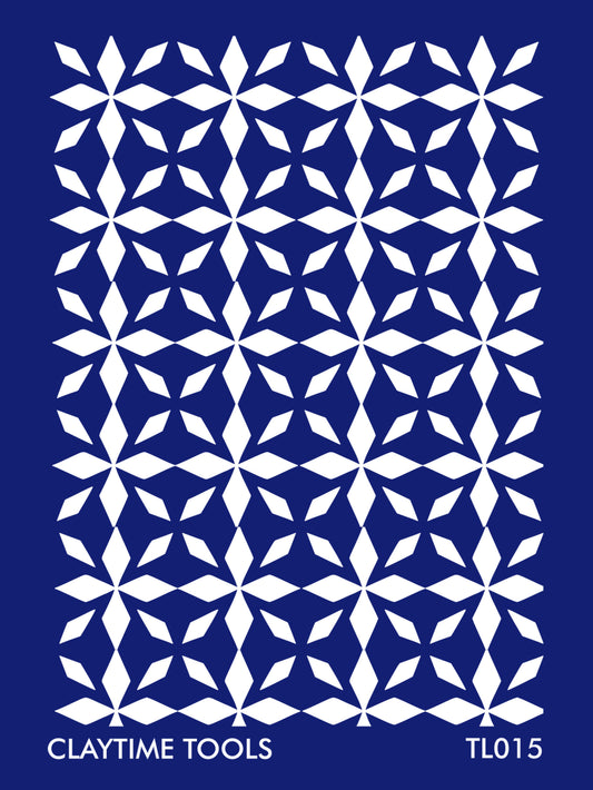Rhombus flower tile silkscreen pattern on a blue background.
