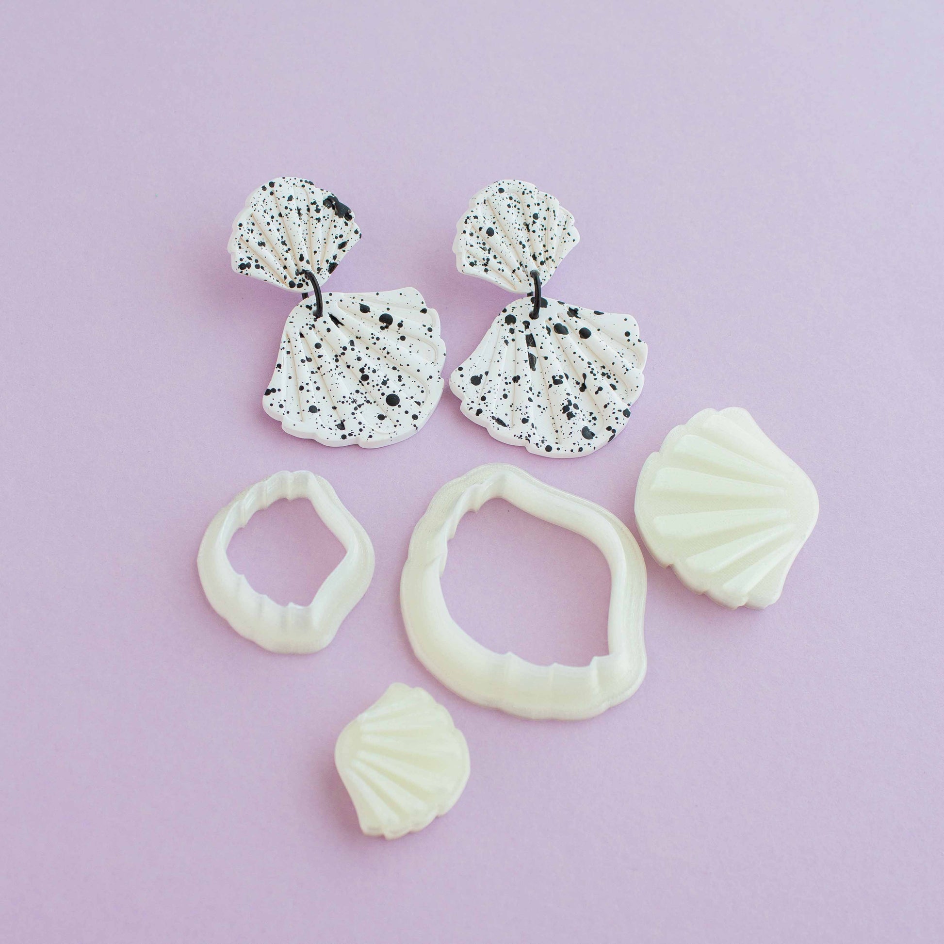 Shell shaped drop polymer earrings and polymer clay cutters