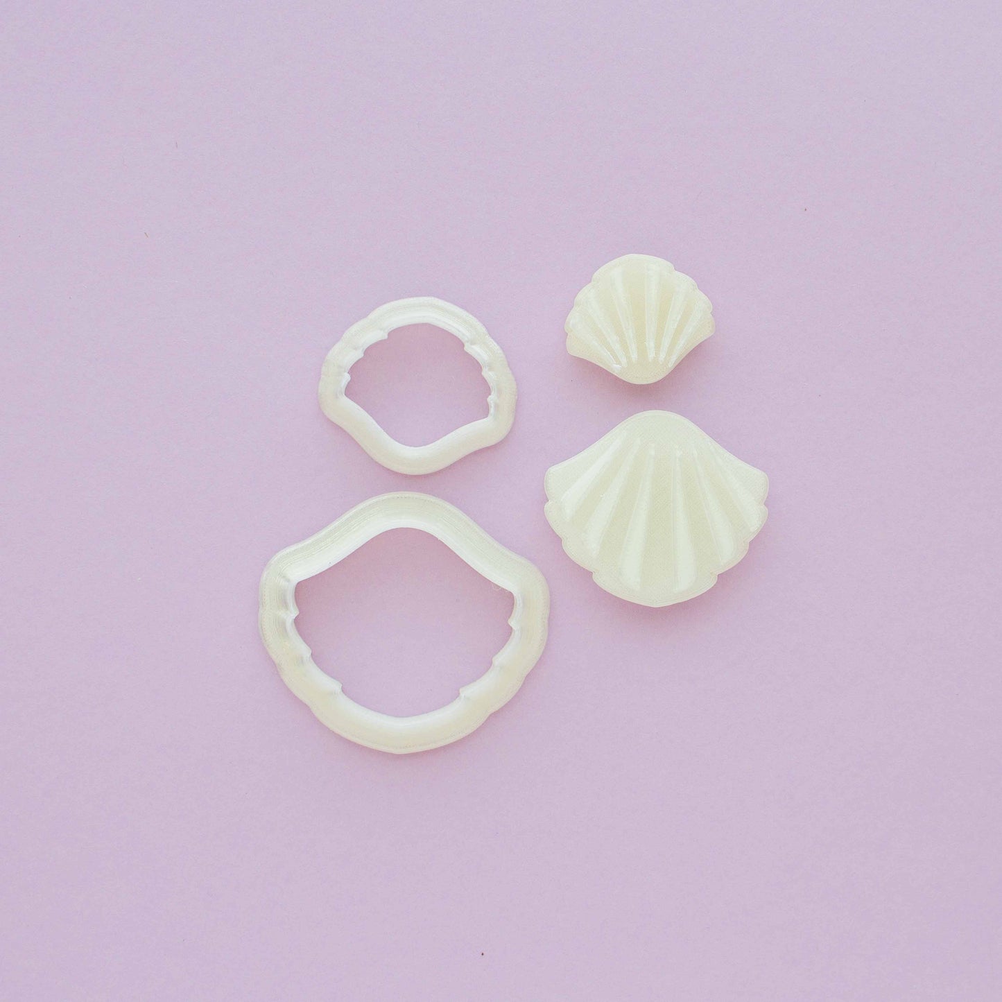 Shell shaped polymer clay cutters and stamps