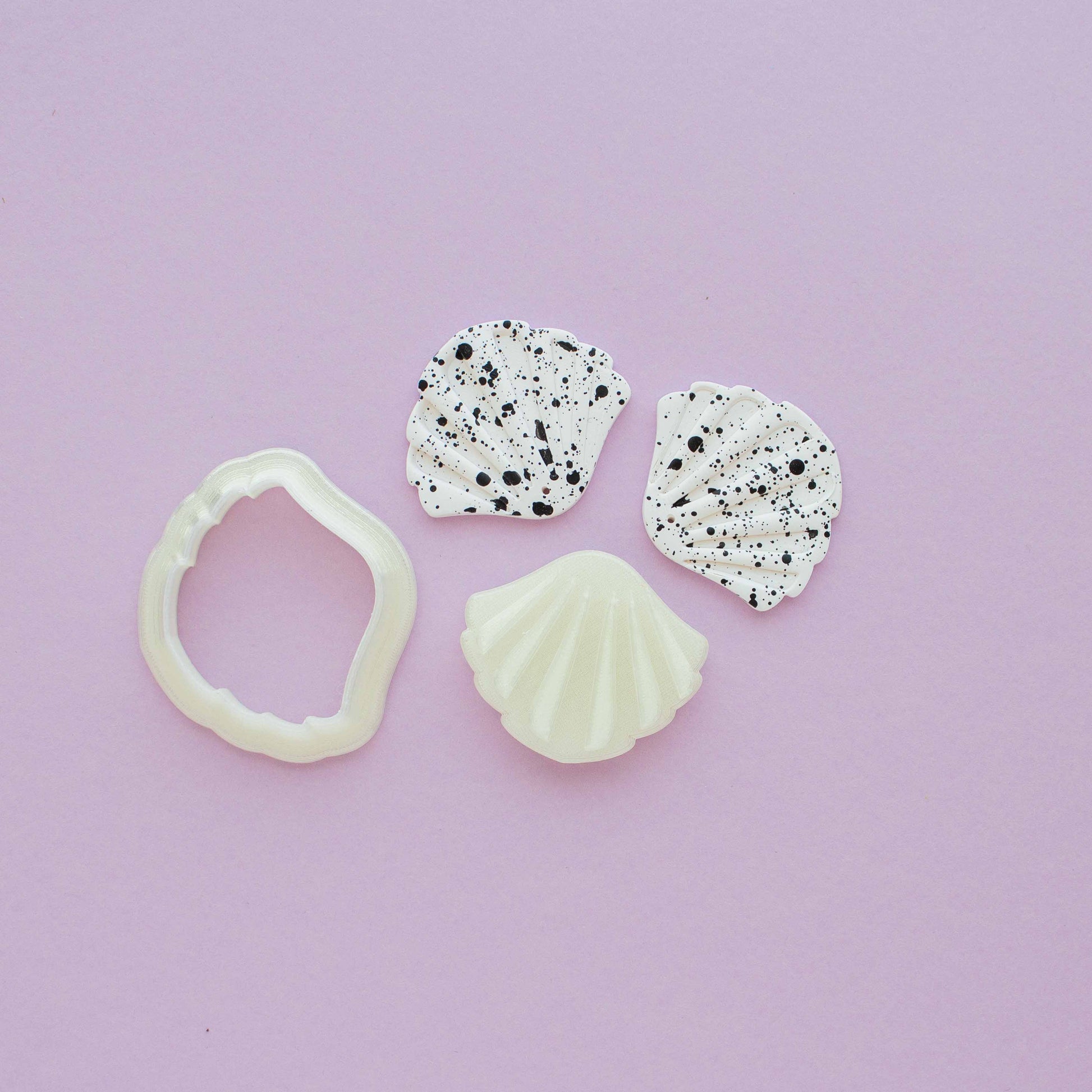 2 shell shaped drop polymer earrings and polymer clay cutters