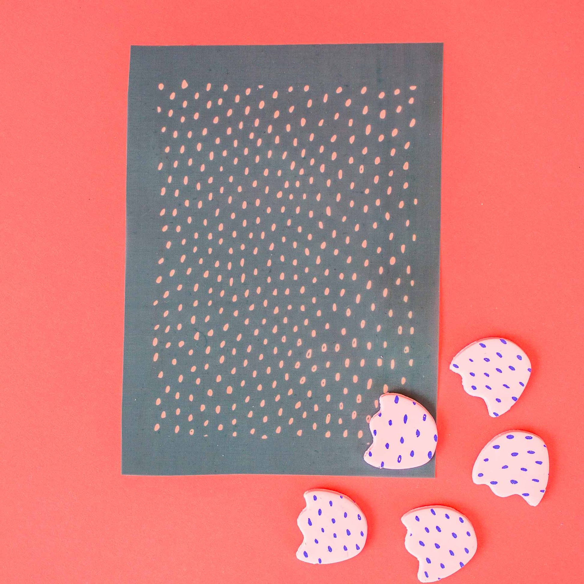 organic polymer clay cutters and silkscreen with dots